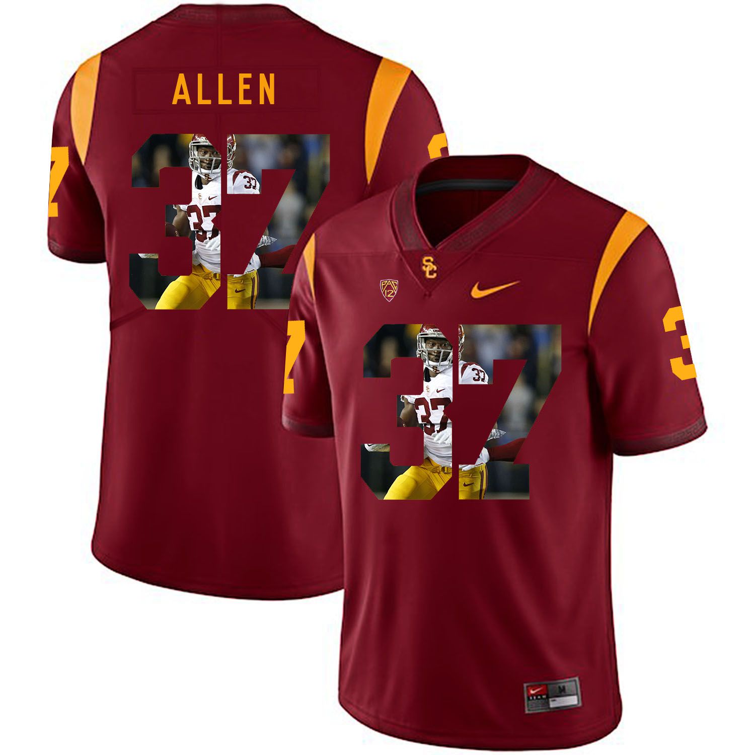 Men USC Trojans #37 Allen Red Fashion Edition Customized NCAA Jerseys